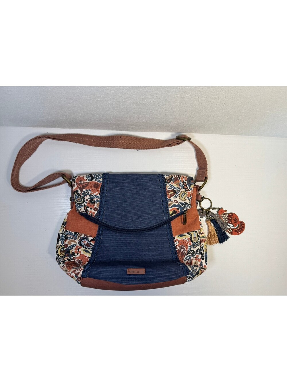 Sakroots Sienna Spirit Desert Zip Foldover Crossbody Bag Canvas Floral Boho Blue